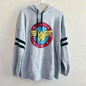 Wonder Woman Hoodie Size XL Gray Logo Kangaroo Pocket Long Sleeve, DC comics
